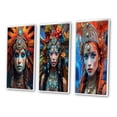 thumbnail image 3 of Designart "Festive Slavic Spiritual Portraits V" Boho Woman Framed Wall Art Set Of 3 - Red Woman Boho Frame Canvas Set For Living Room Decor, 3 of 6