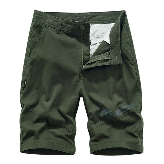 HOOMEUMY Men's Summer Shorts Straight Fit Workwear Army Green Multi-Pocket Cotton Stretch Outdoor Hiking Short Pants Green L