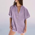 thumbnail image 4 of GILIGEGE Rompers for Women 2025 Summer Casual V Neck Button Down Short Sleeve Romper Overalls Shorts with Pockets Beach Vacation Outfits Short Rompers Tshirt Shorts Dressy Jumpsuits Casual Trendy, 4 of 7