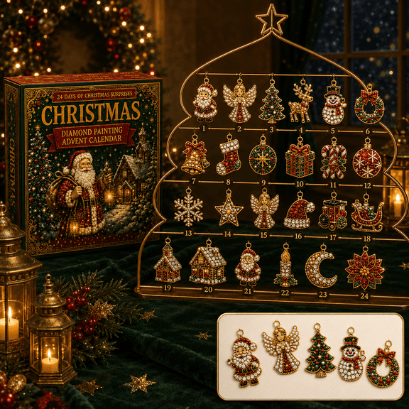 Acrylic Christmas Advent Calendar Ornament Set, 24 Day Countdown Diamond Art Ornament Set for Tree Fireplace Window Activity 10.24 x 7.1 in