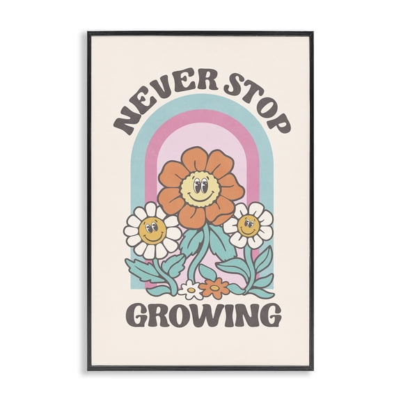 Stupell Industries Retro Never Stop Growing Plants & Flowers Painting Black Framed Art Print Wall Art, 12 x 18