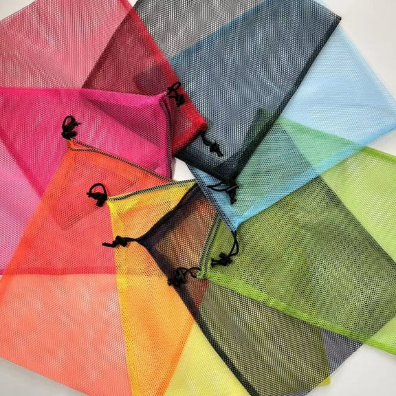 12Pcs Drawstring Mesh Bags Large Capacity Storage Bags Mesh Drawstring Bags Convenient Laundry Bags
