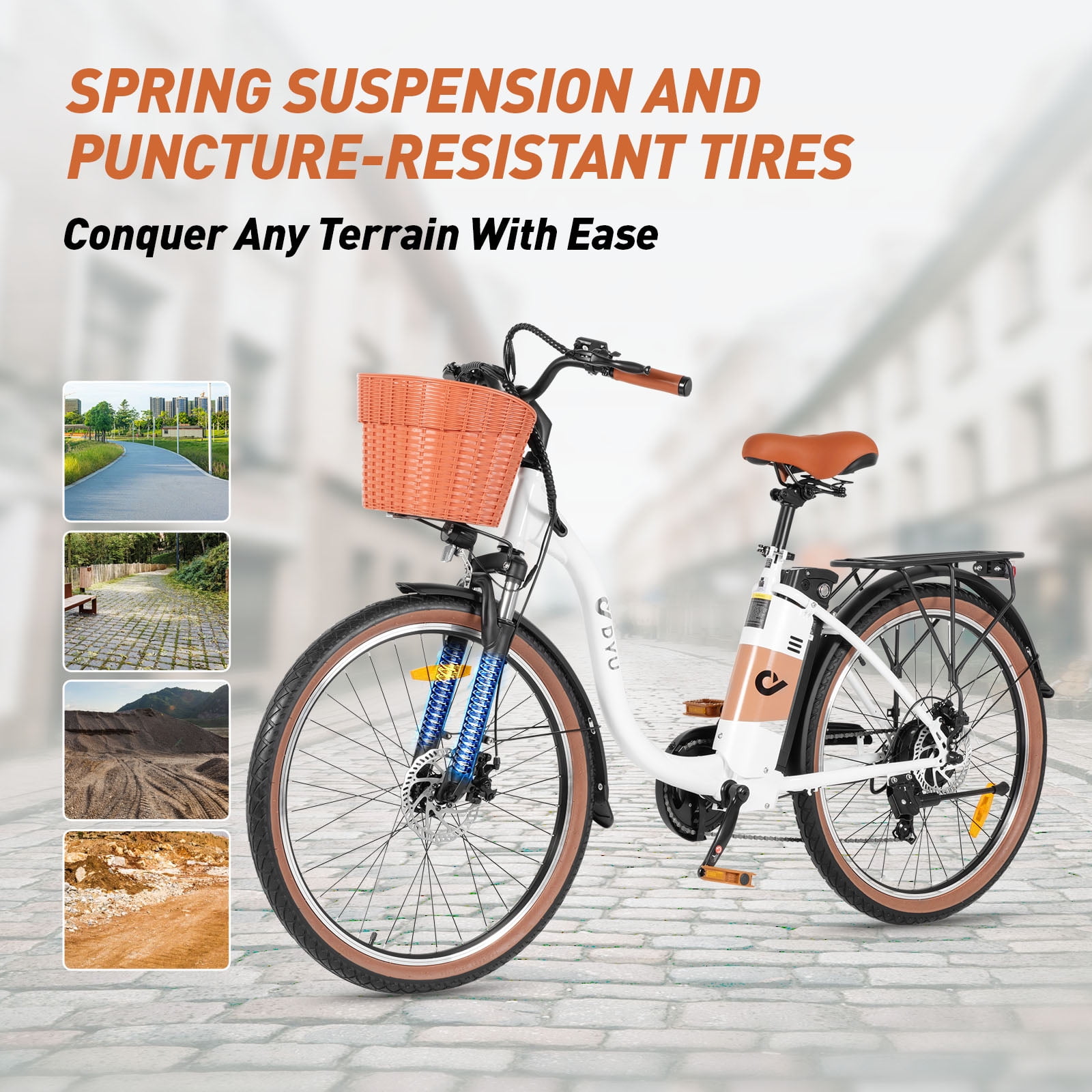 DYU 26" Commuter Electric Bike for Adults, Peak 500W 36V 15.6AH, Pedal-Assist, Shimano 7-Speed, Cruiser City E Bike UL2849
