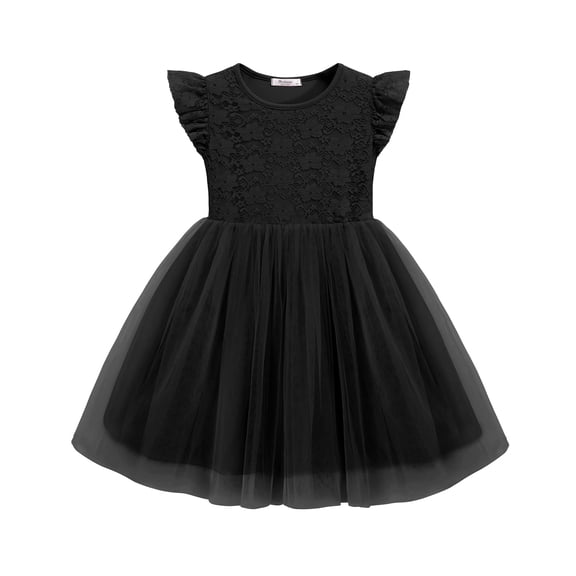Oudiya Toddler Girls Lace Tutu Dress 3 Layer Tulle Ruffle Sleeve Summer Flower Girl Wedding Birthday Dress