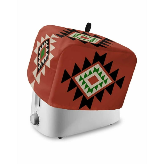 Fsddascl Red Black Green Boho Toaster Cover 4 Slice, Large Kitchen Appliance Covers, Farmhouse Vintage Abstract Geometric Toaster Oven Cover with Loop, Bread Machine Cover Dust Cover Protection