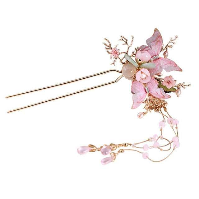 Shisuyan 1 Pce Bâtonnet pour Cheveux Style Chinois Fleur Imitée à Pompons Baguette pour Cheveux (Gauche)