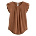 thumbnail image 2 of Homenesgenics Tops for Women Plus Size,Tunic Tops for Women,Crop Tops for Women Women's Chiffon Solid Color Short Sleeve Round Neck Casual Shirt Short Sleeve Blouse Brown XXXL, 2 of 6