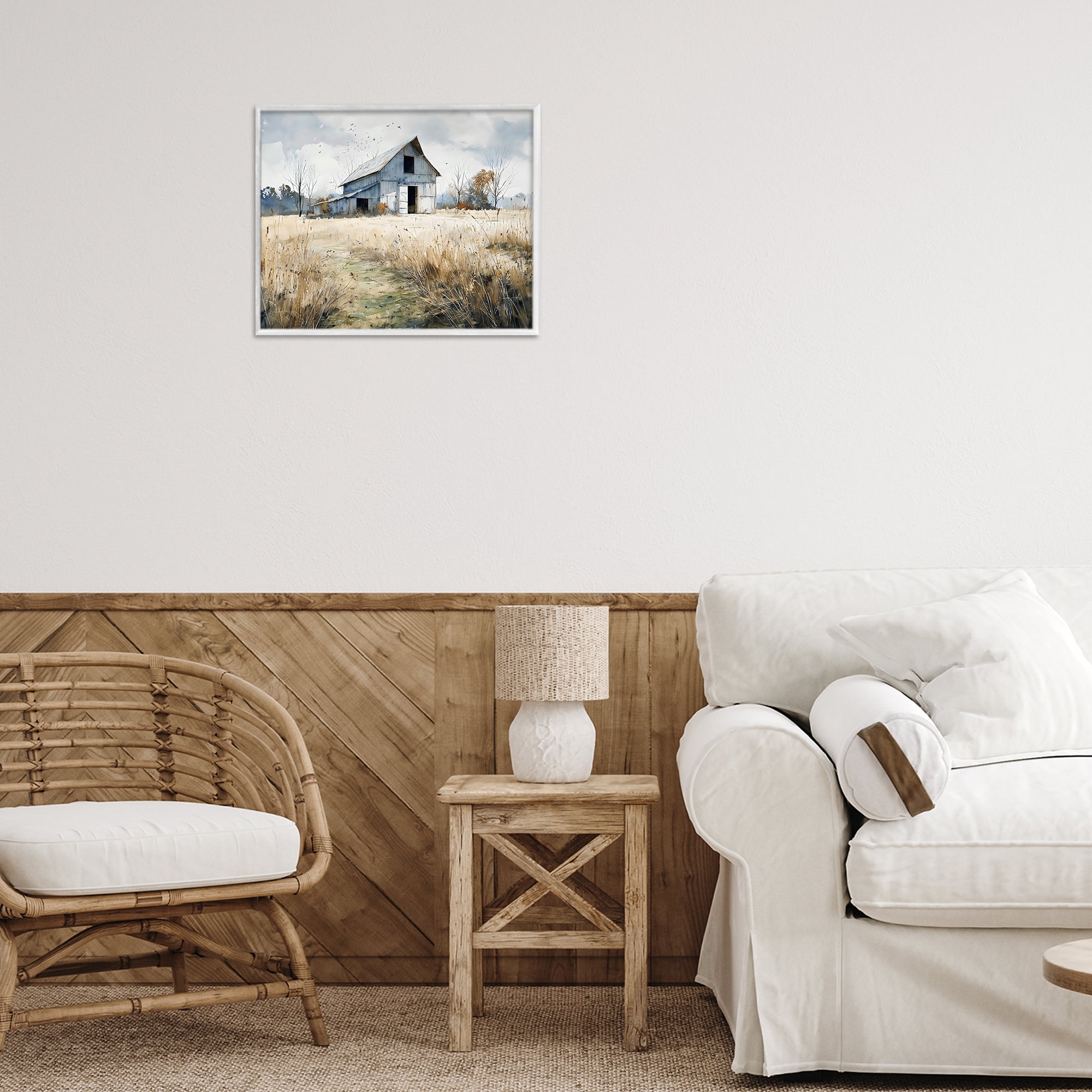 Stupell Industries Old Blue Barn in Farmland White Framed Giclee Art, design by Franklyn Gregory