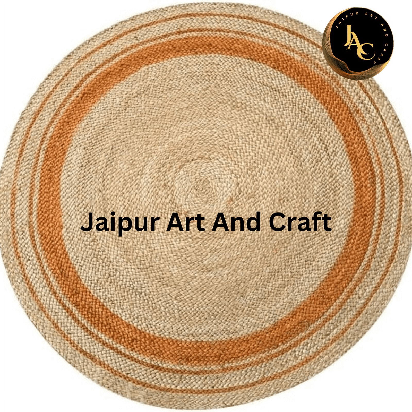 Jaipur Art And Craft Handmade Indian Jute Rug Round Beige Area Carpet Decorative Rug Striped Pattern (2x2 Sq Ft)