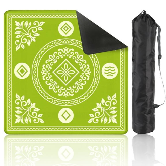 Mahjong Mat 31.5" x 31.5" Green Floral Mandala Diamond Wave Elements Anti-Slip and Noise Reduction Symmetry Design Mahjong Tiles Table Cover for Dominoes Poker Card Board and Tile Games