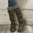 thumbnail image 3 of Fall Winter Knee High Slouchy Boots for Women Buckles Knit Patchwork Slouch Wide Mid Calf Fold over Tall Boots, 3 of 7