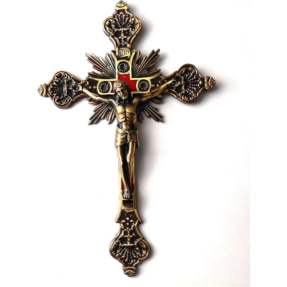 Jesus Christ on Cross Bronze Tone Wall Crucifix 8"