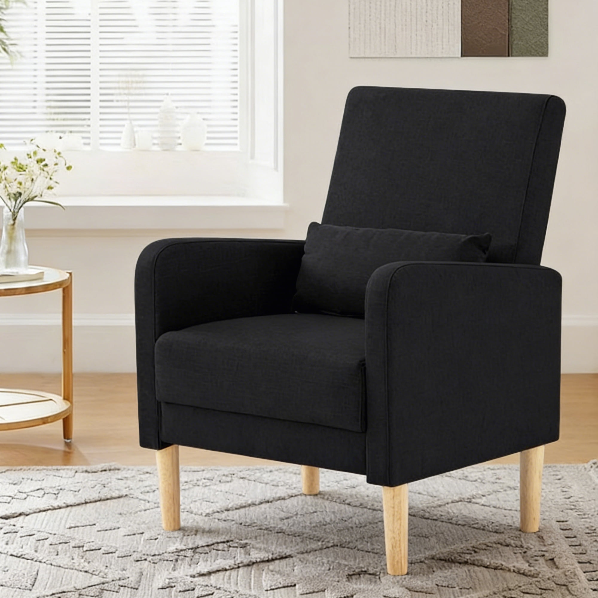 Gewnee 26.5"Wide Modern Armchair Set of 2,Compact Comfy Reading Chair with Solid Wood Frame & Pillow,Small Lounge Chairs for Living Room,Bedroom,Easy Assembly,Black