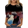 thumbnail image 1 of Camisas y blusas 3/4 para mujer, camiseta de verano para mujer, cuello redondo, estampado de flores, tops sueltos, camisetas de manga corta para niña Fridja  hkj2924, 1 of 5