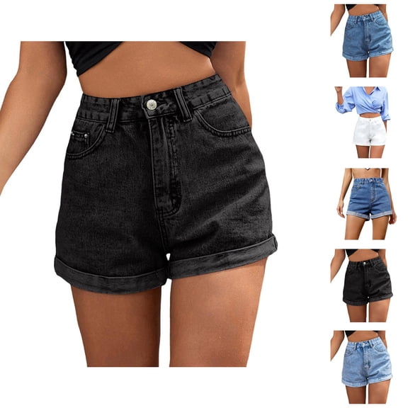 Jean Shorts Womens 2026 Summer Fashion High Waisted Slim Fit Wide Straight Leg Denim Shorts