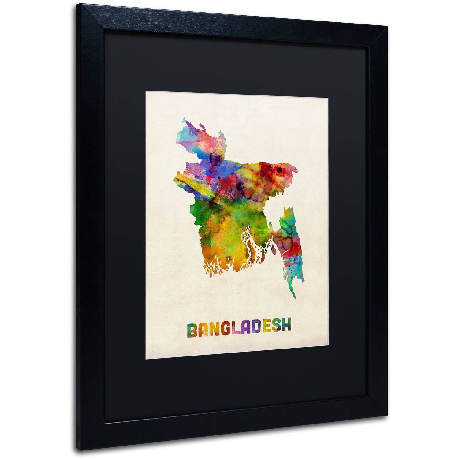 Trademark Fine Art ''Bangladesh Watercolor Map'' by Michael Tompsett 16" x 20" Black Matted Black