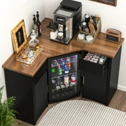 Corner Bar Cabinet with Fridge Space, Corner Coffee Bar Station for Home