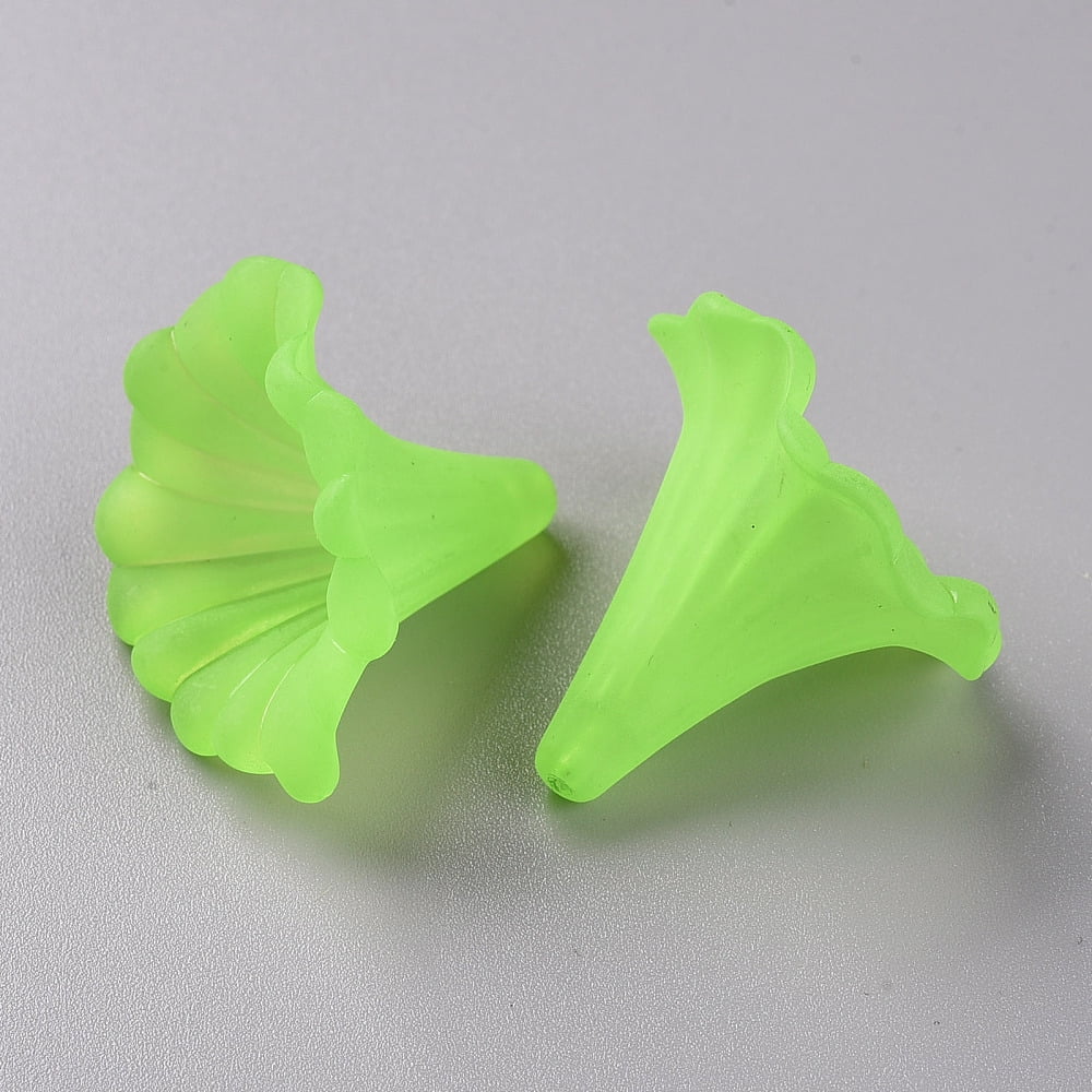 Transparent Acrylic Beads Calla Lily Frosted Lawn Green 40.5x33x35mm Hole: 1.8mm about 135pcs/500g