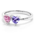 thumbnail image 2 of Gem Stone King 925 Sterling Silver Fashion Right-Hand Ring Heart Shape Pink Moissanite and Tanzanite Blue (1.00 Cttw, Size 5), 2 of 6