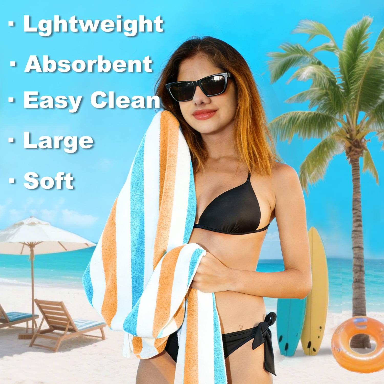 Jessy Home 4 Pack Orange Red Blue Oversized Beach Towel Set, 40"x70" Striped Beach Towels Super Absorbent Towels for Beach, Pool