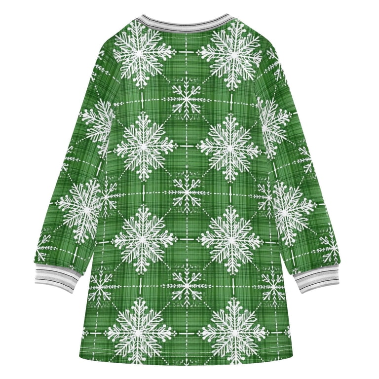 light green christmas dress Tartan Plaid Snowflakes Long-sleeved A-line One-Piece Dress for 2-8 Years Casual Party 4T Bridal robe long