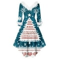 thumbnail image 3 of Women's Fashion V-Neck Casual Slim Printed Party Long Sleeve Dress, AI Christmas Print, Plush Trim, Holiday Dress, Retro Style, Festive,Cyan,3XL, 3 of 3