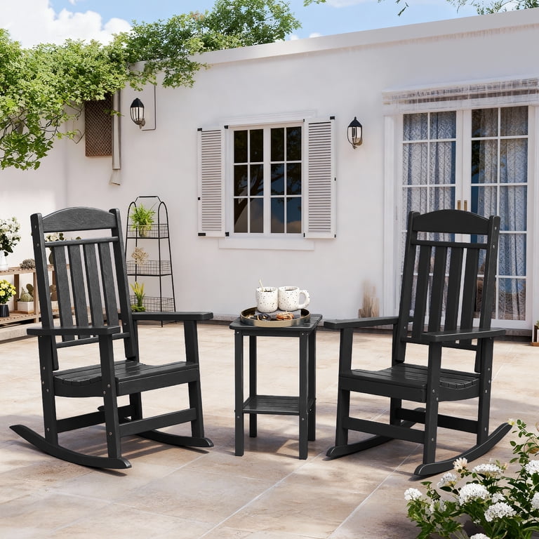 Foowin Patio Slat Rocking Chair, Set of 2, Black photo 8
