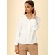 thumbnail image 3 of Allegra K Blusa de manga larga con cuello en V y ribete de encaje informal para mujer blanco XL, 3 of 6