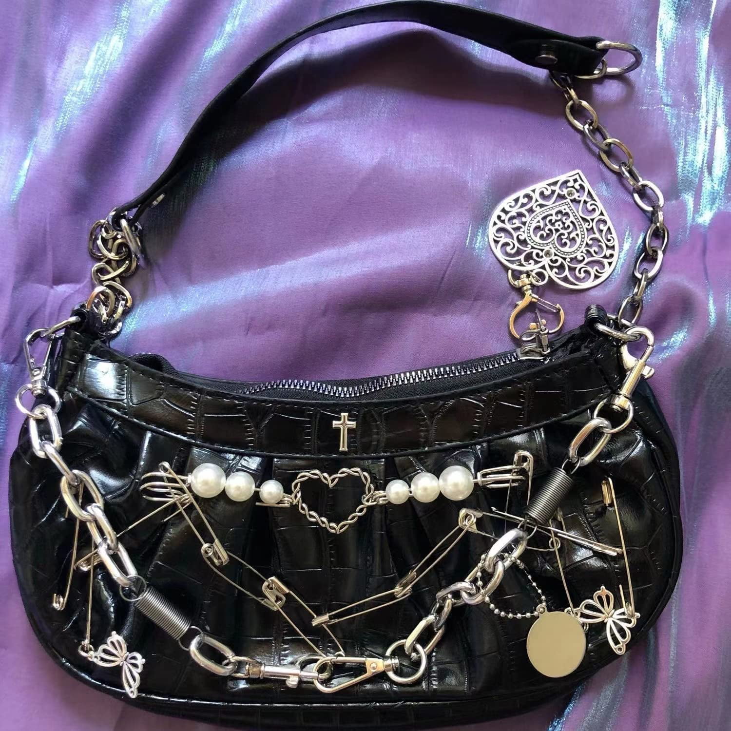 Danceemangoos Y2K Purses and Handbags Gothic Grunge Purse Retro Alt Emo Small Shoulder Bags Clutch Purse with Zipper 90s Fashion Egirl Edgy, Kids