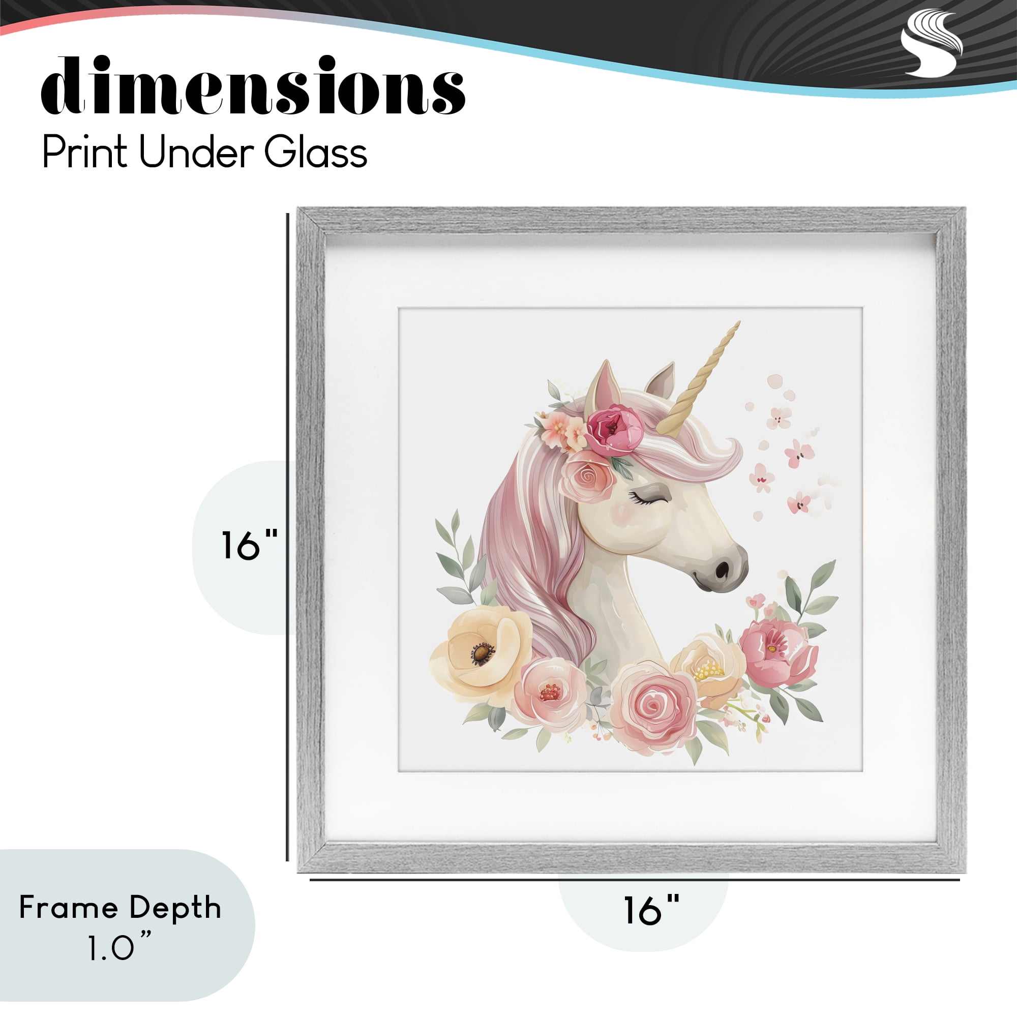 Stupell Industries Unicorn with Floral Wreath Gray Framed Print Under Glass, design by Creative Studio