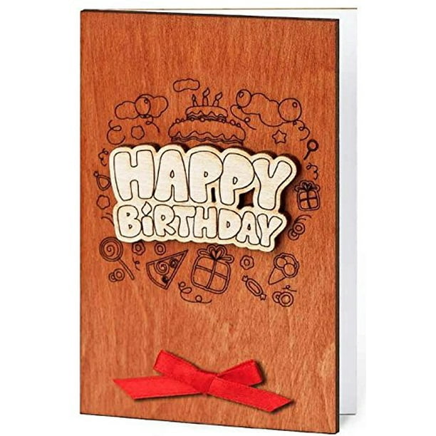 Happy Birthday Real Wood Handmade Greeting Card Inside Bouquet Of Red Roses Unique Original ay Jubilee