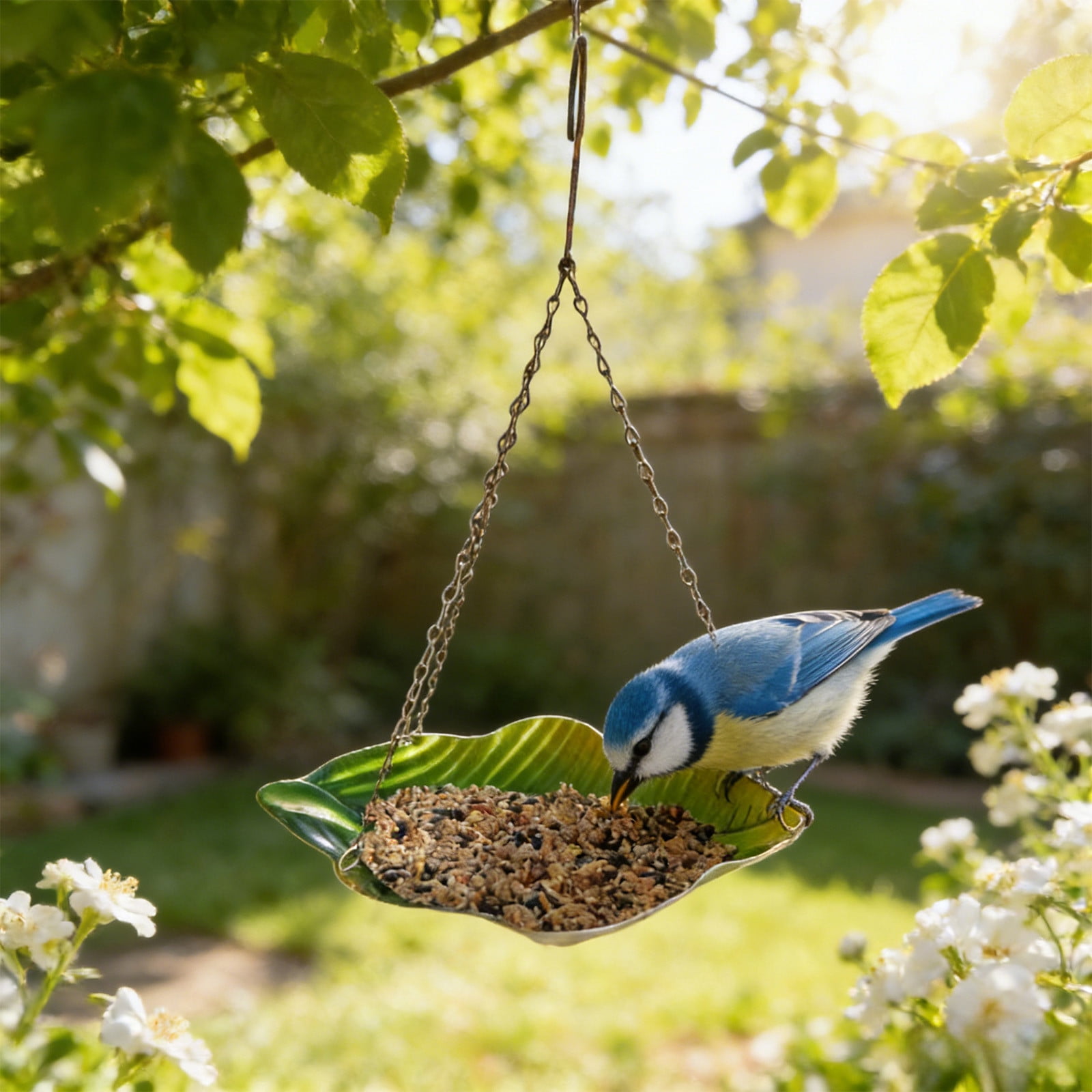 Hanging Bird Feeder,Outdoor Metal Birds Feeder Wrought Iron Hanging Feeding Station Garden Decoration Leaf-shaped Outdoor Bird Feeder