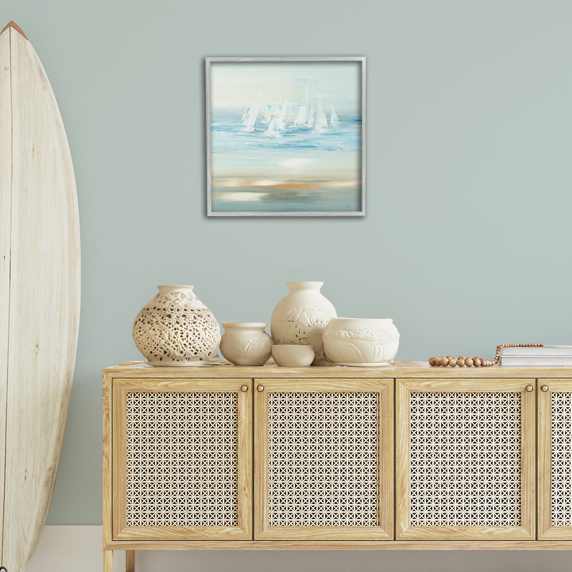 Stupell Industries Brushed Sailboat Fleet Coastal Painting Gray Framed Art Print Wall Art, 24 x 24