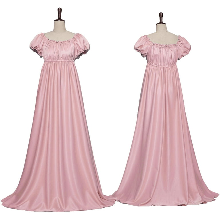 Srogem Women's Regency Dress Elegant Ruffle Neck Puff Sleeve Empire Waist Dress Long Ball Gown Tea Party Dresses, Size: 2XL