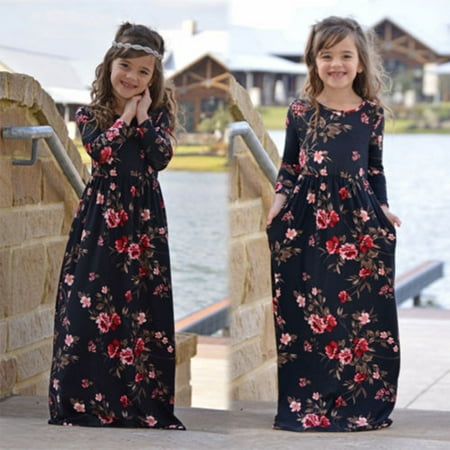 

Family Matching Parent-Child Dresses Mother Daughter Floral Long Maxi Dresses Women Girls Holiday Dresses Pullover Clothes