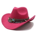 thumbnail image 2 of Aihuaihua Kids Western Cowboy Hat Retro Felt Hats Curved Brim Country Hats for Boys and Girls Jazz Cowgirl Tassel Knight Hats Ethnic Style Hot Pink, 2 of 3