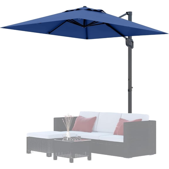 10' x 10' Square Cantilever Patio Umbrella, Extra Large Offset Hanging Umbrella with UV Protection, Adjustable Tilt & Weather-Resistant Fabric, Easy Assembly, Sturdy Base Included – Navy