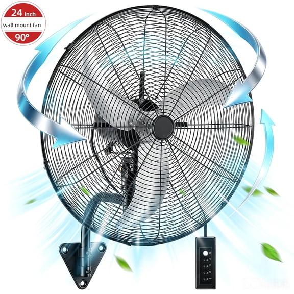 24 Inch Wall Mount Fan with Oscillation, 3-speed, IPX4 Waterproof, High-speed Industrial Wall Fan, Suitable for Garages, Homes, Warehouses Use. FOHERE