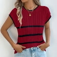 thumbnail image 4 of Women's Short Sleeve Sweater Summer Casual Striped Knit Crew Neck Cap Sleeve Shirts Trendy Tops Basic Blouses (XL, Wine), 4 of 7