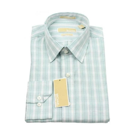 Michael Kors Men Dress Casual Shirt Plaid Regular Classic Fit Green 15 1/2
