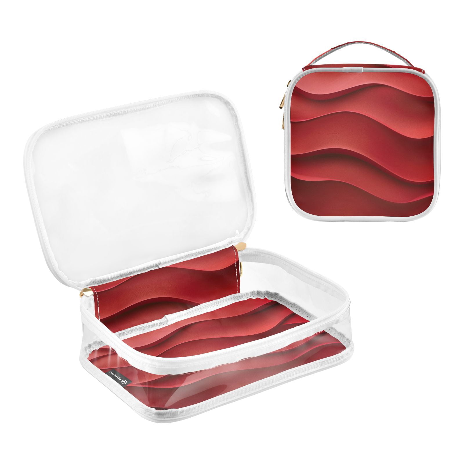 Clear Makeup Bags with Handle Large Opening 2 Pack Set Toiletry Bag Quart Size Bag, for Women Man Traveling Travel Essentials, Toiletries and Other. Red Wave