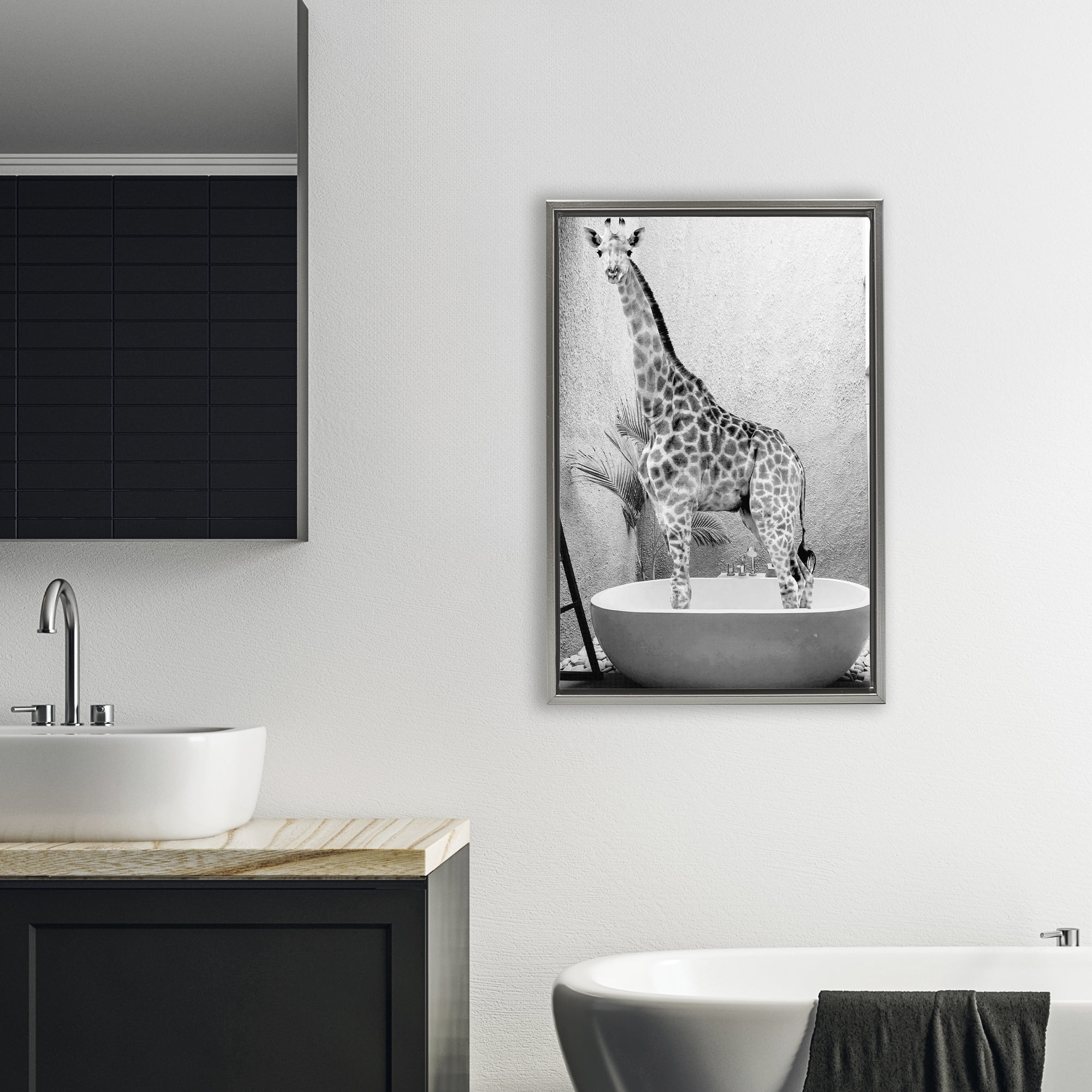 Stupell Industries Safari Bath Standing Tall Gray Framed Floater Canvas Wall Art, design by SD Graphics Studio
