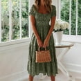 thumbnail image 4 of BLVB Summer Fall Dresses for Women 2025 Short Sleeve Trendy Beach Midi Dress Square Neck Tiered Boho Sundress, 4 of 7