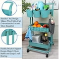 thumbnail image 4 of 3 Tier Rolling Utility Cart Multifunction Storage Organizer Shelf Rack with Lockable Wheels 3PCS Cups and 8PCS Hooks for Home Office Kitchen Bathroom Store (Pink), 4 of 8