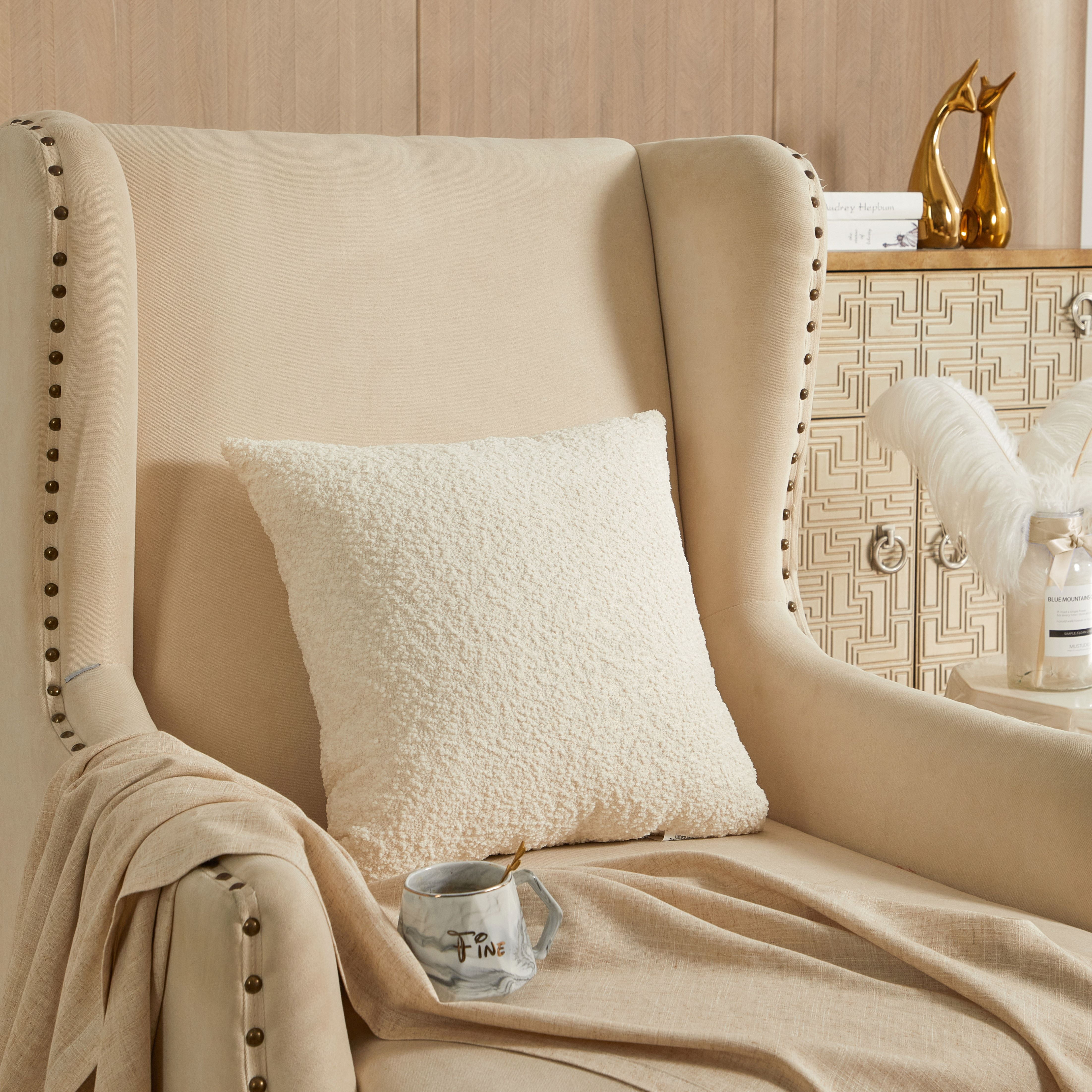 (2 pack) Mainstays Square Boucle Ivory Decorative Pillow For Adults, 18 in x 18 in