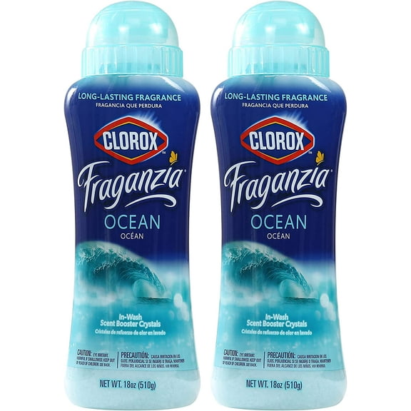 Fraganzia Laundry Scent Booster Crystals in Ocean Scent - Scented In-Wash Freshener Beads for Fresh, Clean, Great Smelling Clothes and Linens, 18 Oz - 2 Pack
