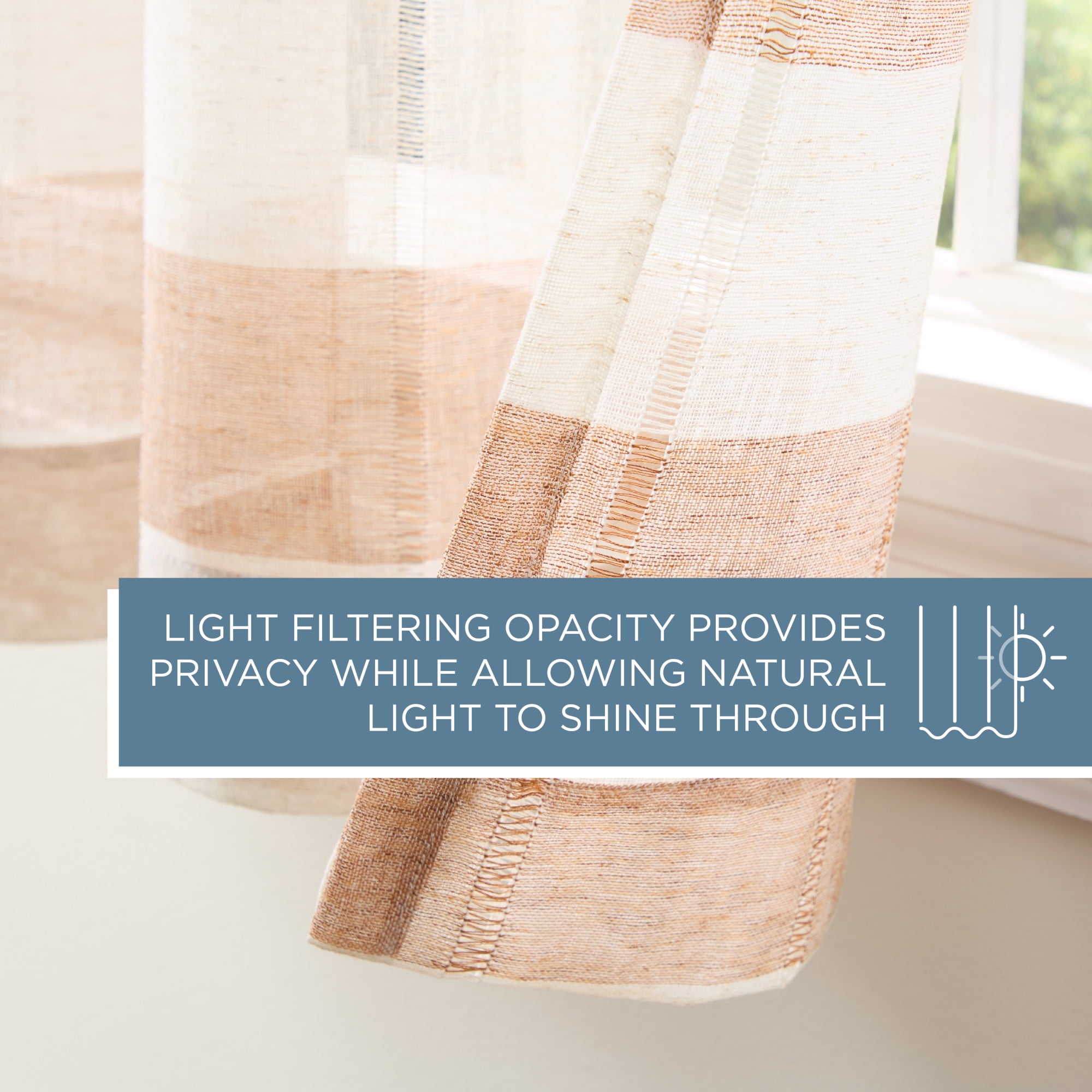 TOWN & COUNTRY BASICS Pax Semi-Sheer Stripe, Light Filtering Indoor Curtains 2-Pack Rust/Linen, 50"x63"