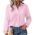 thumbnail image 5 of Womens Button down Shirts Cotton Linen Long Sleeve Dress Shirts Casual Summer Tops with Pockets by Yigetop Pink S, 5 of 7