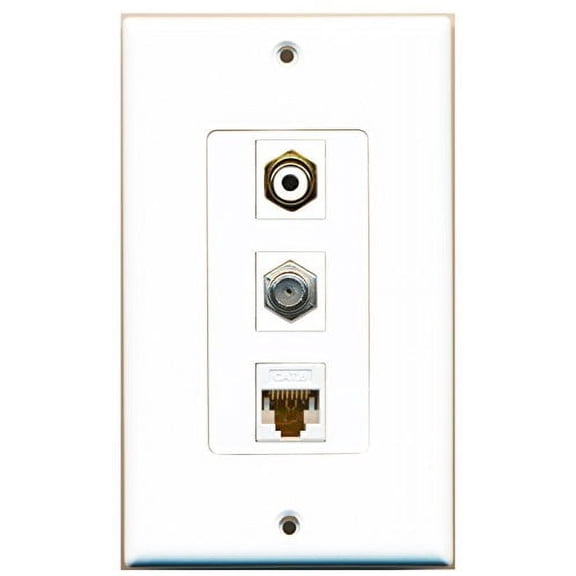 RiteAV - 1 Port RCA White and 1 Port Coax Cable TV- F-Type and 1 Port Cat6 Ethernet White Decorative Wall Plate Decorative