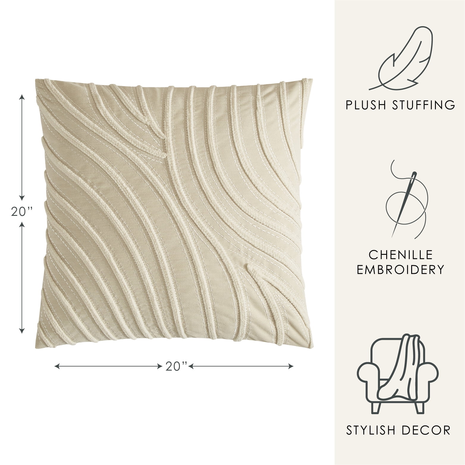 (2 pack) Style House White Waves Aiden Pillow for Adults, 20"x 20," Home Decor Collection